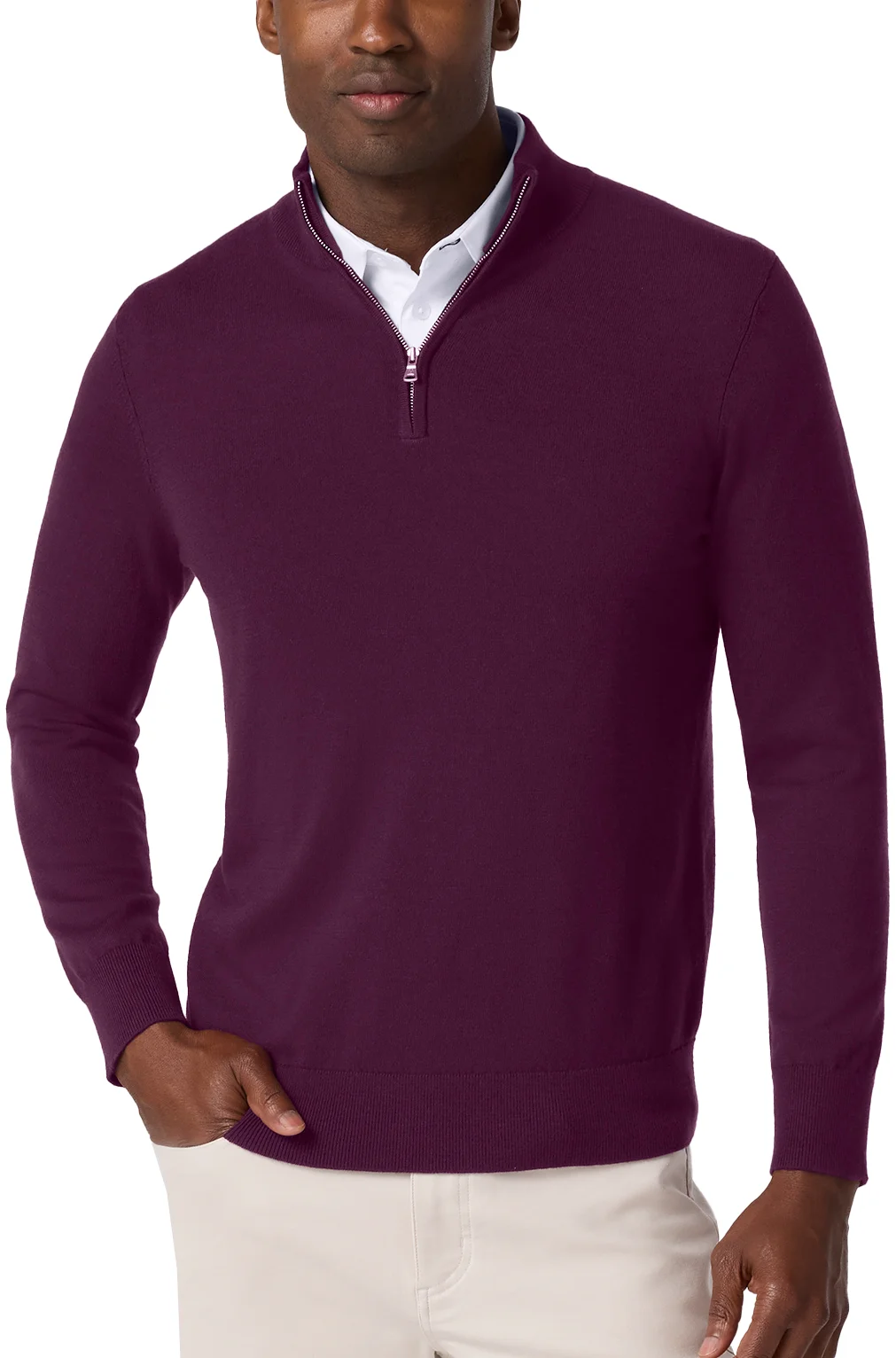 Mizzen+Main Heritage Quarter Zip Mens Golf Sweater - Eggplant - Purple, Size: Large - Classic