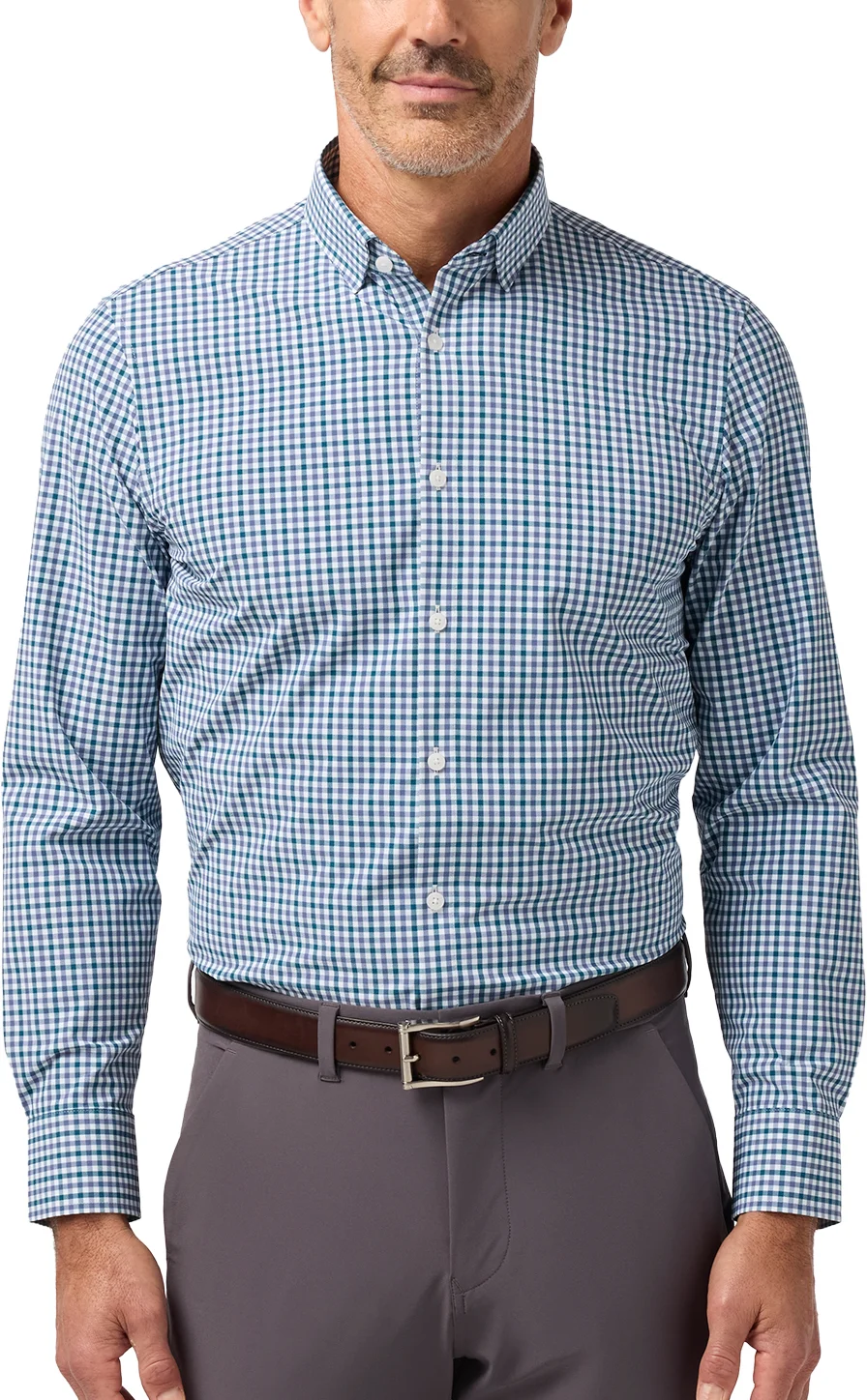 Mizzen+Main Leeward Long Sleeve Button Down Mens Golf Shirt - Dark Teal Hudson Plaid - Green, Size: X-Large - Classic