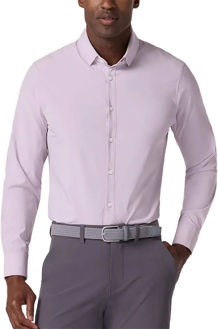 Mizzen+Main Leeward Long Sleeve Button Down Mens Golf Shirt - Lavender Haze - Purple, Size: X-Large - Classic