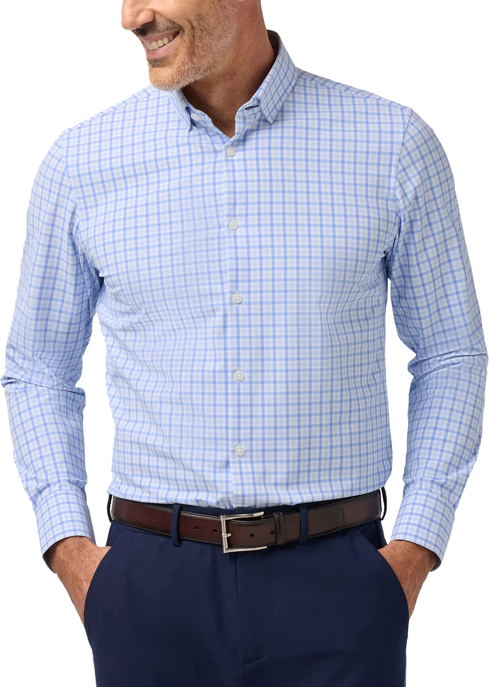 Mizzen+Main Leeward Long Sleeve Button Down Mens Golf Shirt - Skyline Blue Miles Plaid - Blue, Size: X-Large - Classic