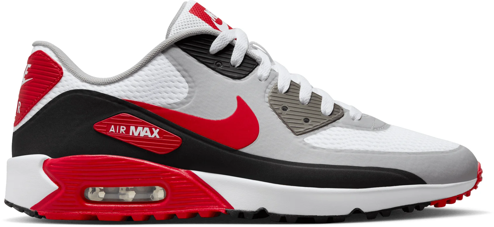 Nike Air Max 90 G Golf Shoes - White/Black/Photon Dust/University Red - 10 - MEDIUM