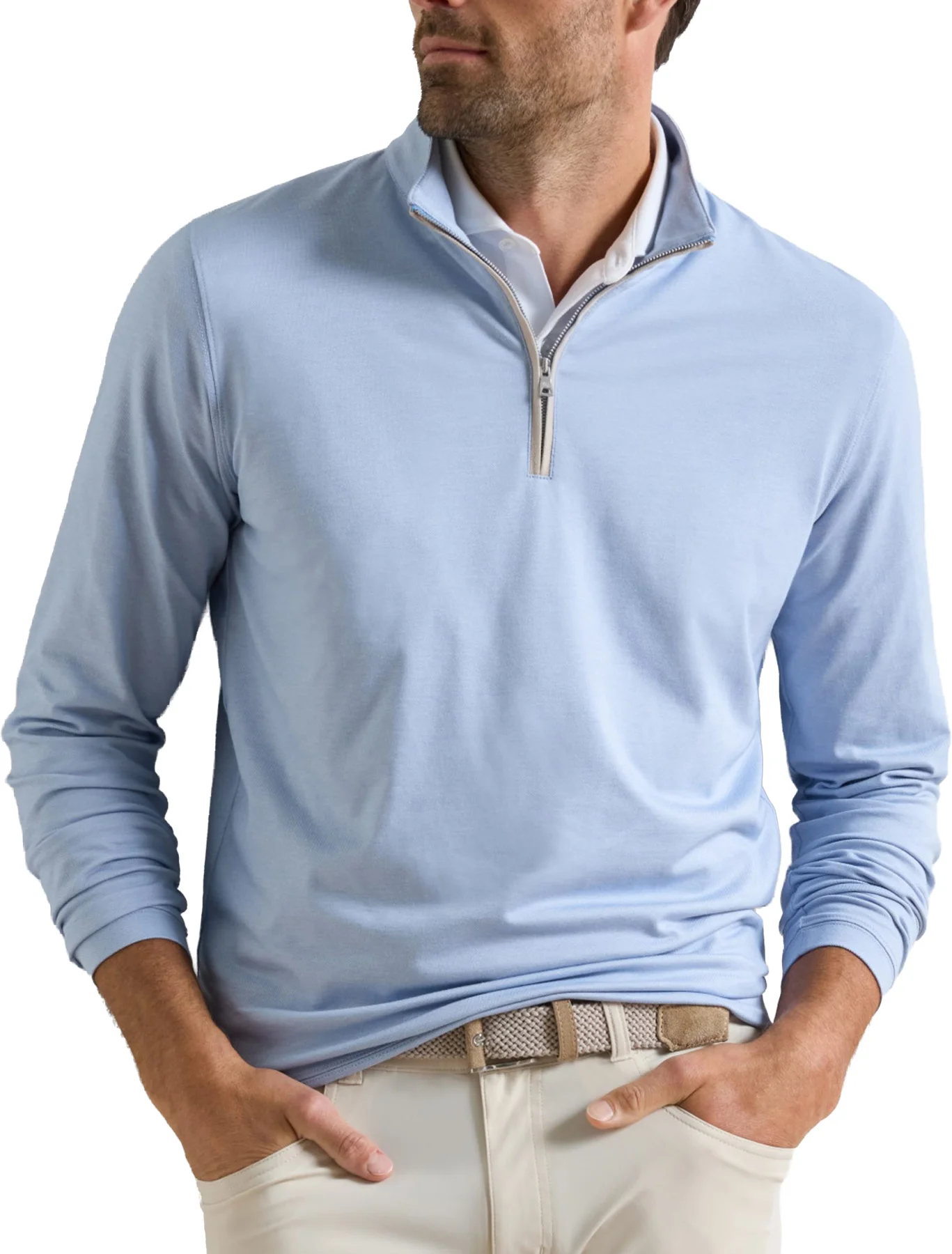Peter Millar Albatross Cotton-Blend Pique Quarter-Zip Mens Golf Pullover - Blue, Size: Medium