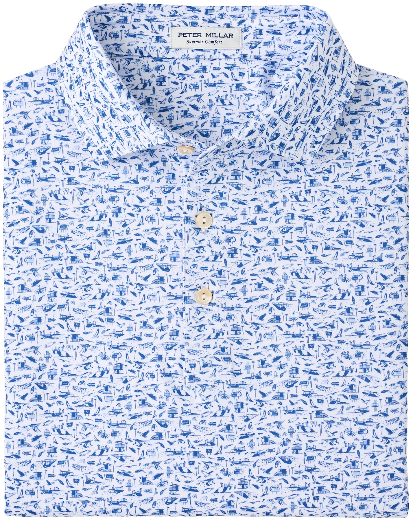 Peter Millar Coastline Performance Jersey Mens Golf Polo - White, Size: X-Large