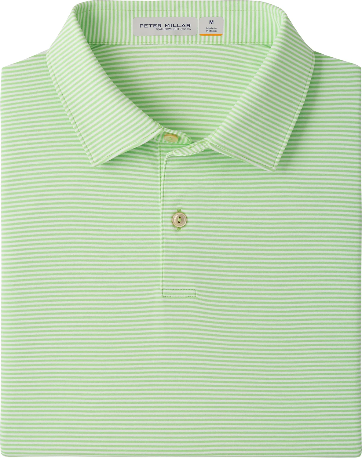 Peter Millar Featherweight Market Stripe Performance Mens Golf Polo Shirt - Green, Size: X-Large