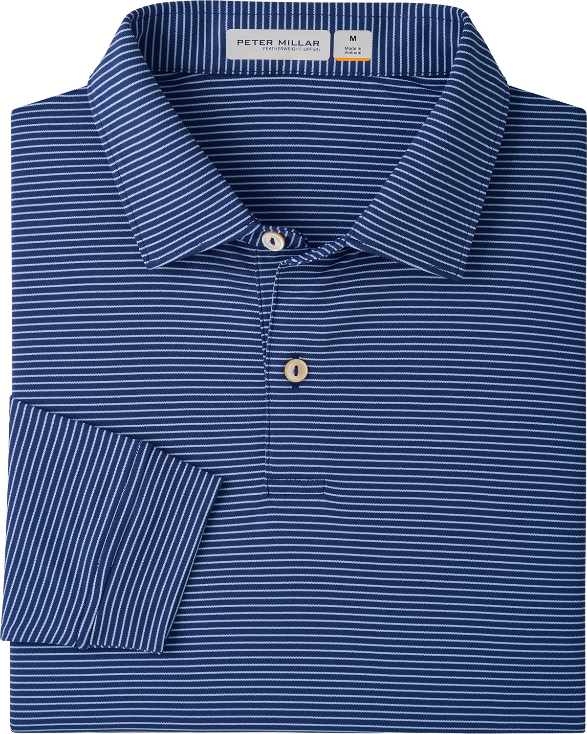 Peter Millar Featherweight Park Stripe Long Sleeve Performance Mens Golf Polo - Blue, Size: XXL