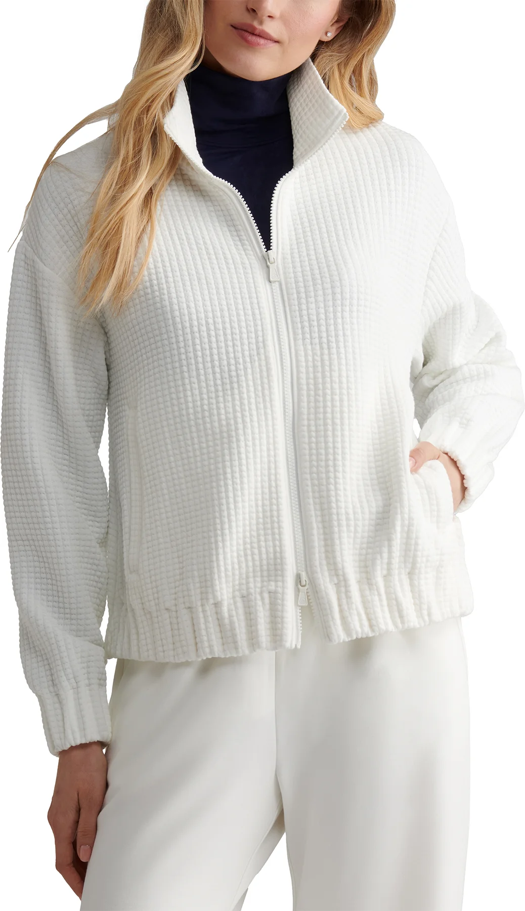 Peter Millar Womens Flora Knit Jacquard Full-Zip Layer Golf Jacket - White, Size: X-Large