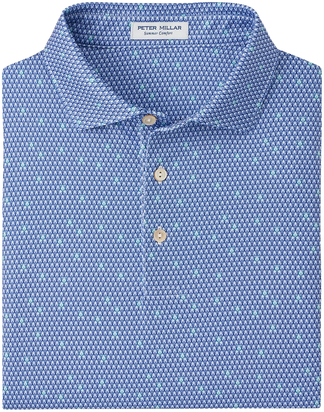 Peter Millar Geo Skull Performance Jersey Mens Golf Polo - Blue, Size: Medium