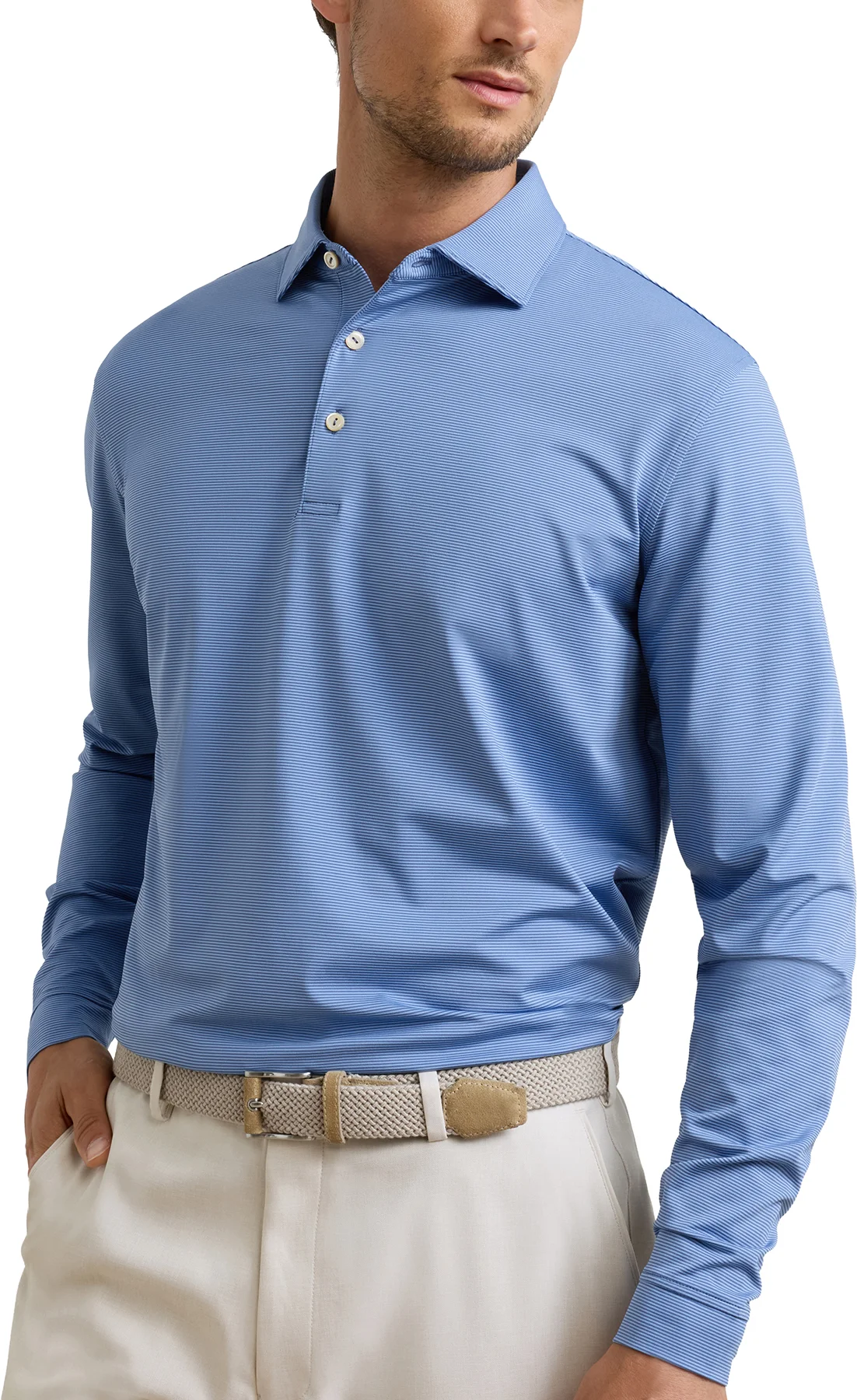 Peter Millar Jubilee Long Sleeve Performance Jersey Mens Golf Polo - Blue, Size: XXL