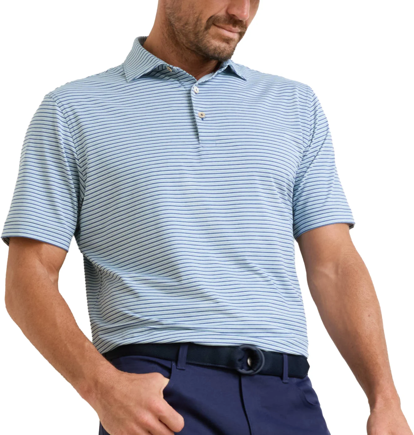 Peter Millar Owens Performance Jersey Mens Golf Polo - Blue, Size: Small