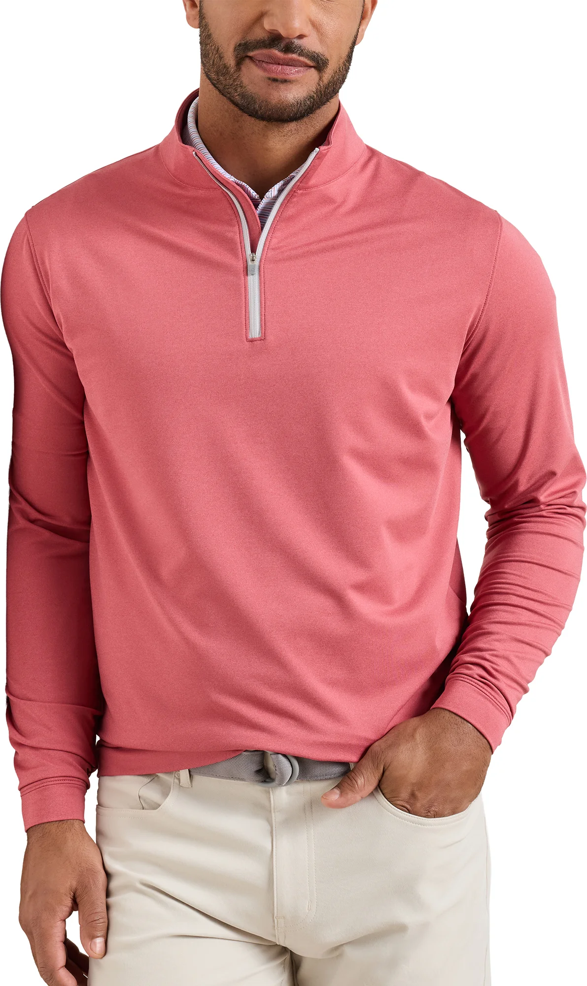 Peter Millar Perth Melange Performance Mock Neck Quarter Zip Mens Golf Pullover - Red, Size: Small