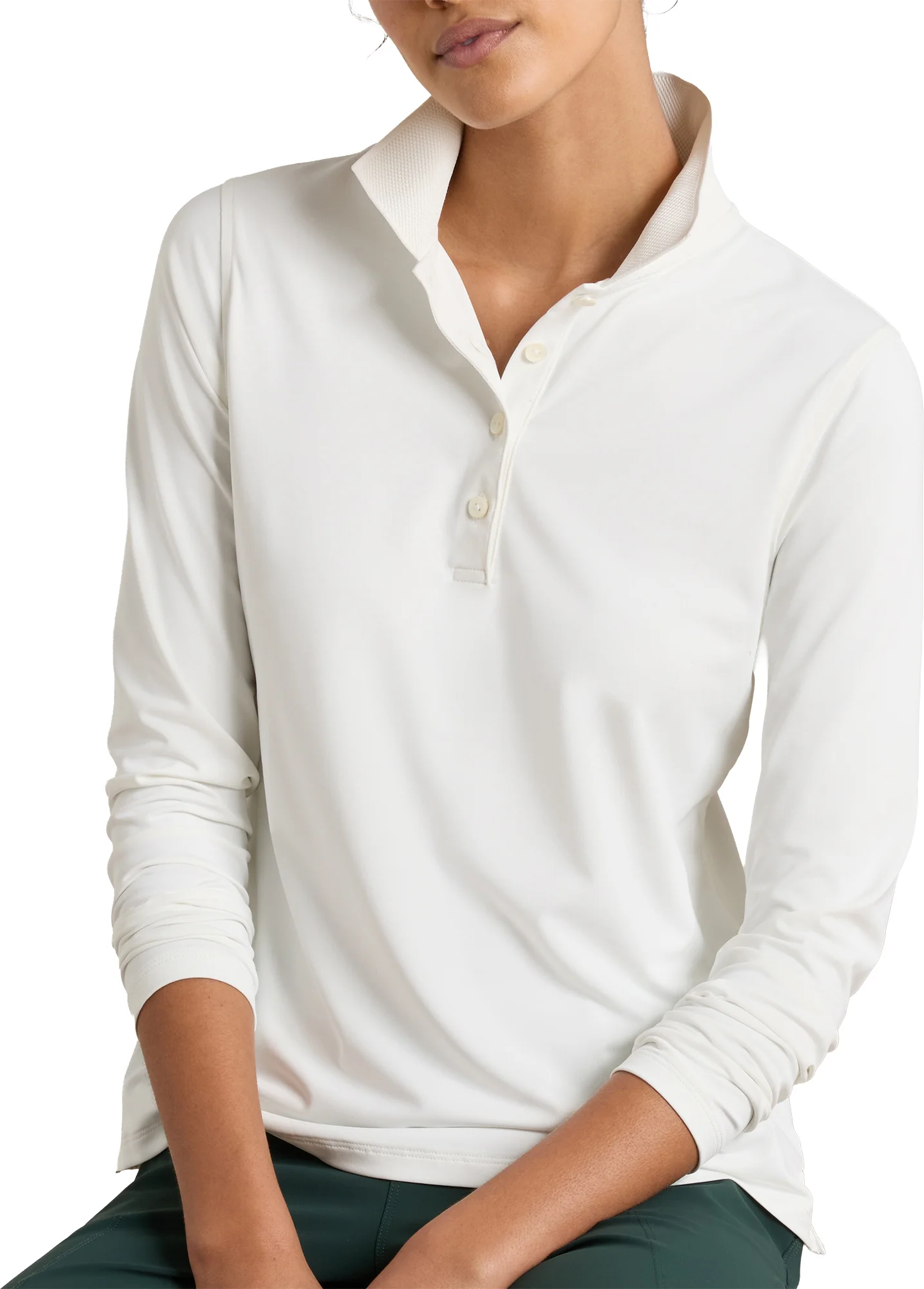 Peter Millar Womens Keswick Long-Sleeve Button Golf Polo - White, Size: X-Large