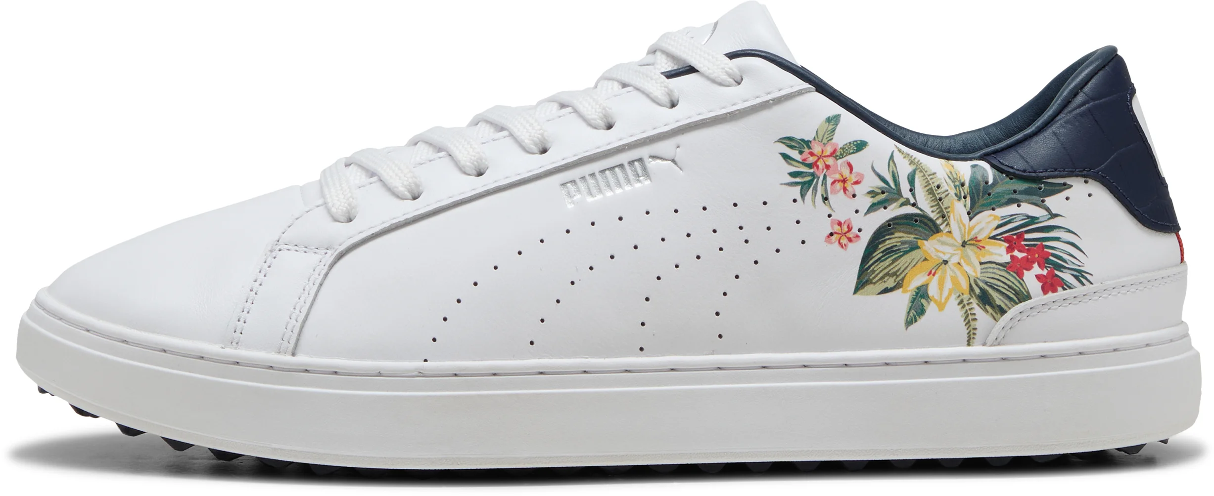 PUMA Classic G Palm Tree Crew Spikeless Golf Shoes - Puma White/Deep Navy/Red Fire - 11.5 - MEDIUM