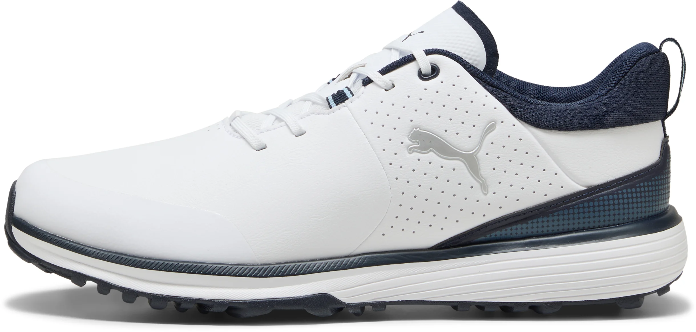 PUMA FUSION GRIP ST Golf Shoes 2026 - Puma White/Puma Silver/Deep Navy - 13 - MEDIUM