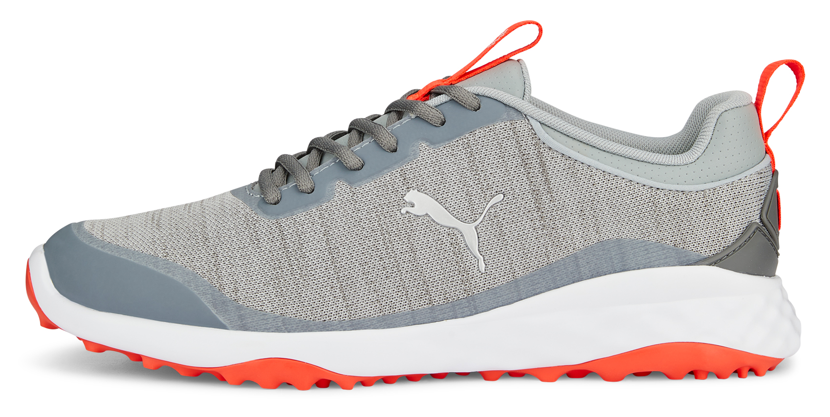 PUMA Fusion Pro Golf Shoes - Quarry/PUMA Silver/Red Blast - 9 - WIDE
