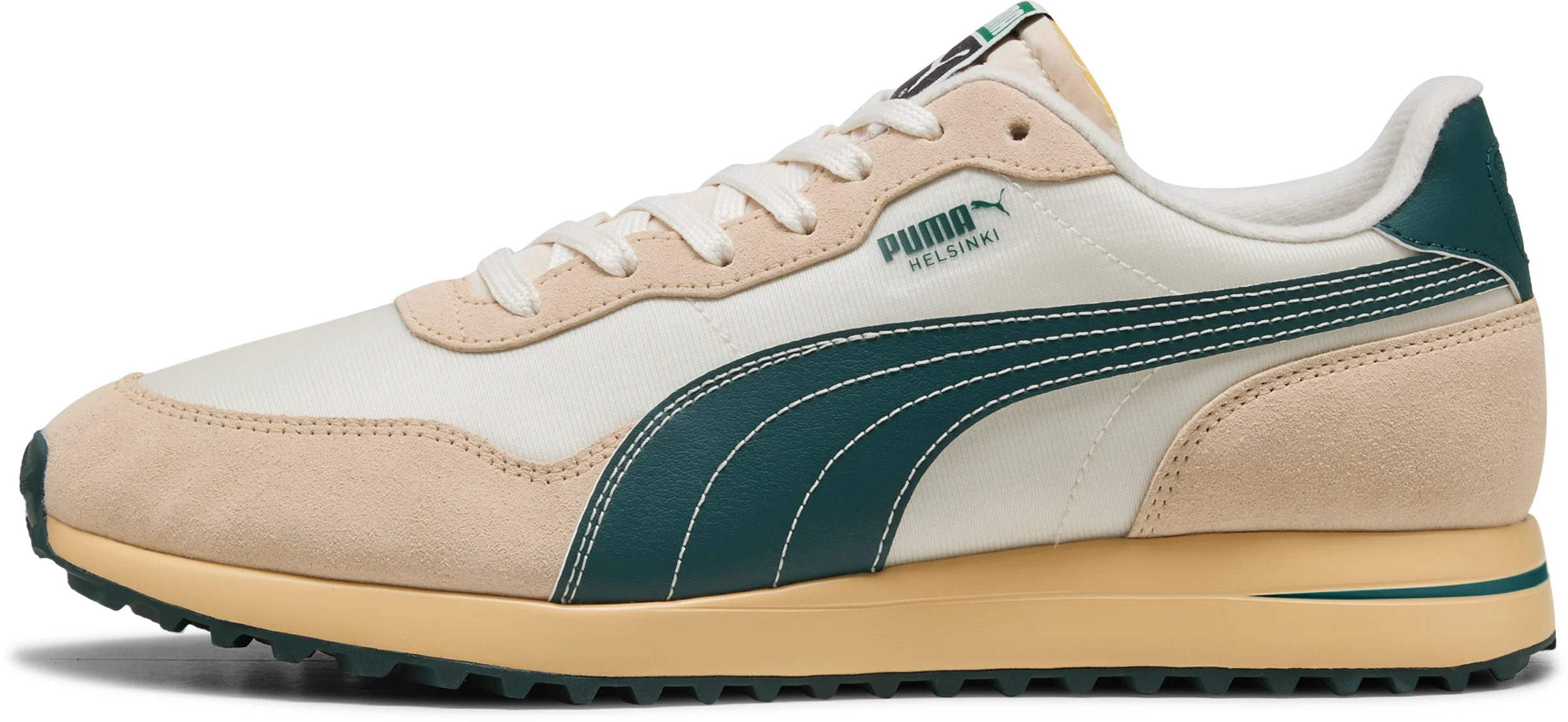 PUMA Helsinki G Spikeless Golf Shoes - Frosted Ivory/Green Terrain/Light Straw - 8.5 - MEDIUM