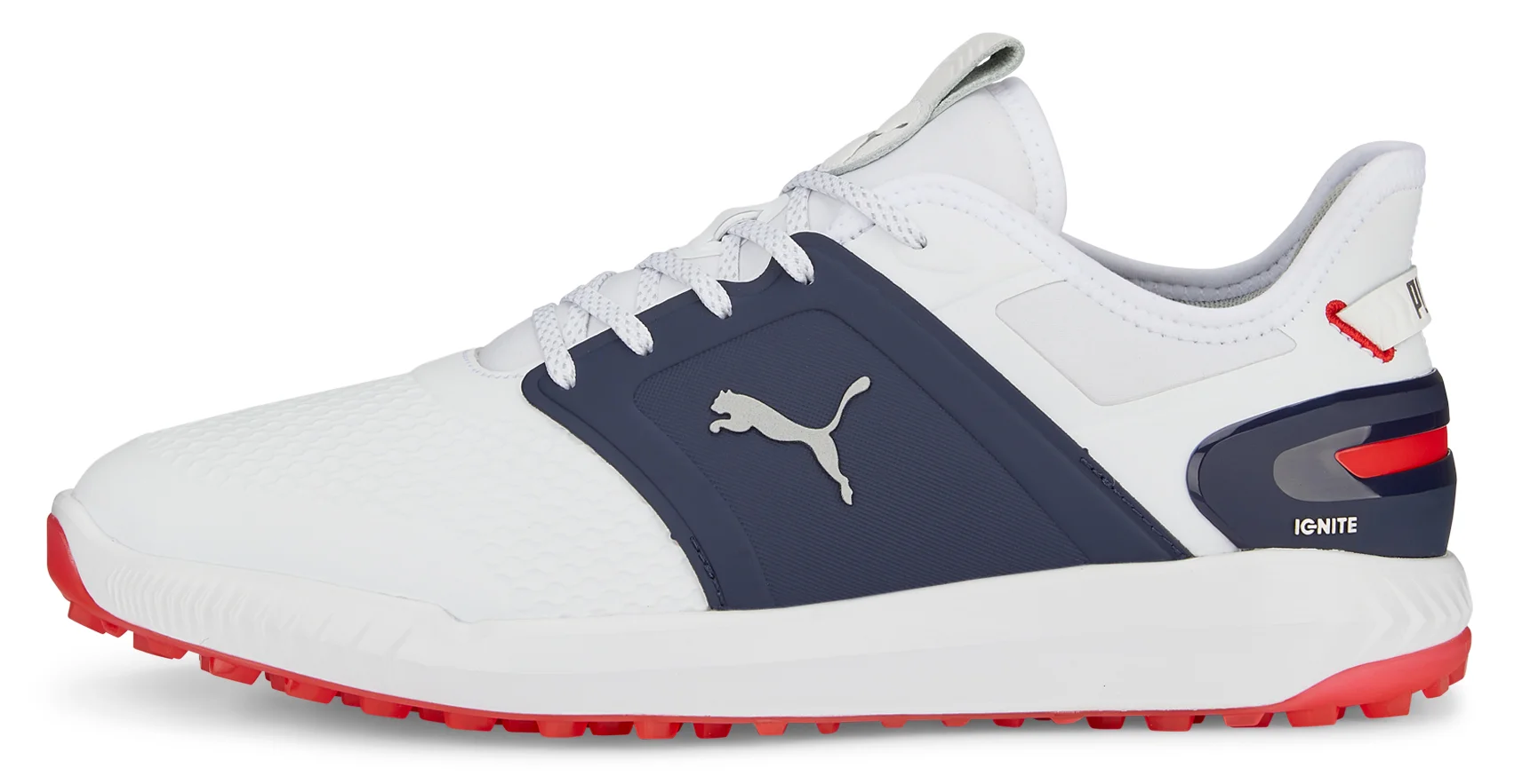 PUMA IGNITE Elevate Golf Shoes - PUMA White/PUMA Silver/PUMA Navy - 9.5 - WIDE