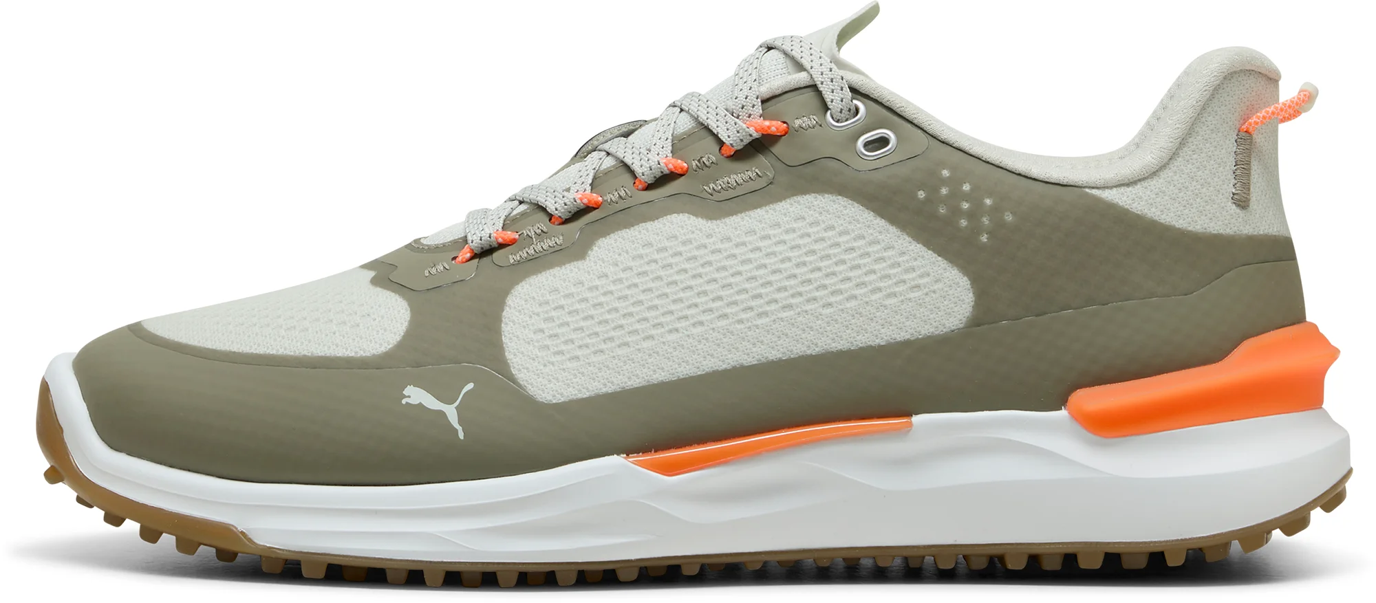 PUMA IGNITE ELEVATE X Spikeless Golf Shoes 2025 - Sedate Gray/Velvet Moss/Fluro Orange Pes - 12 - MEDIUM