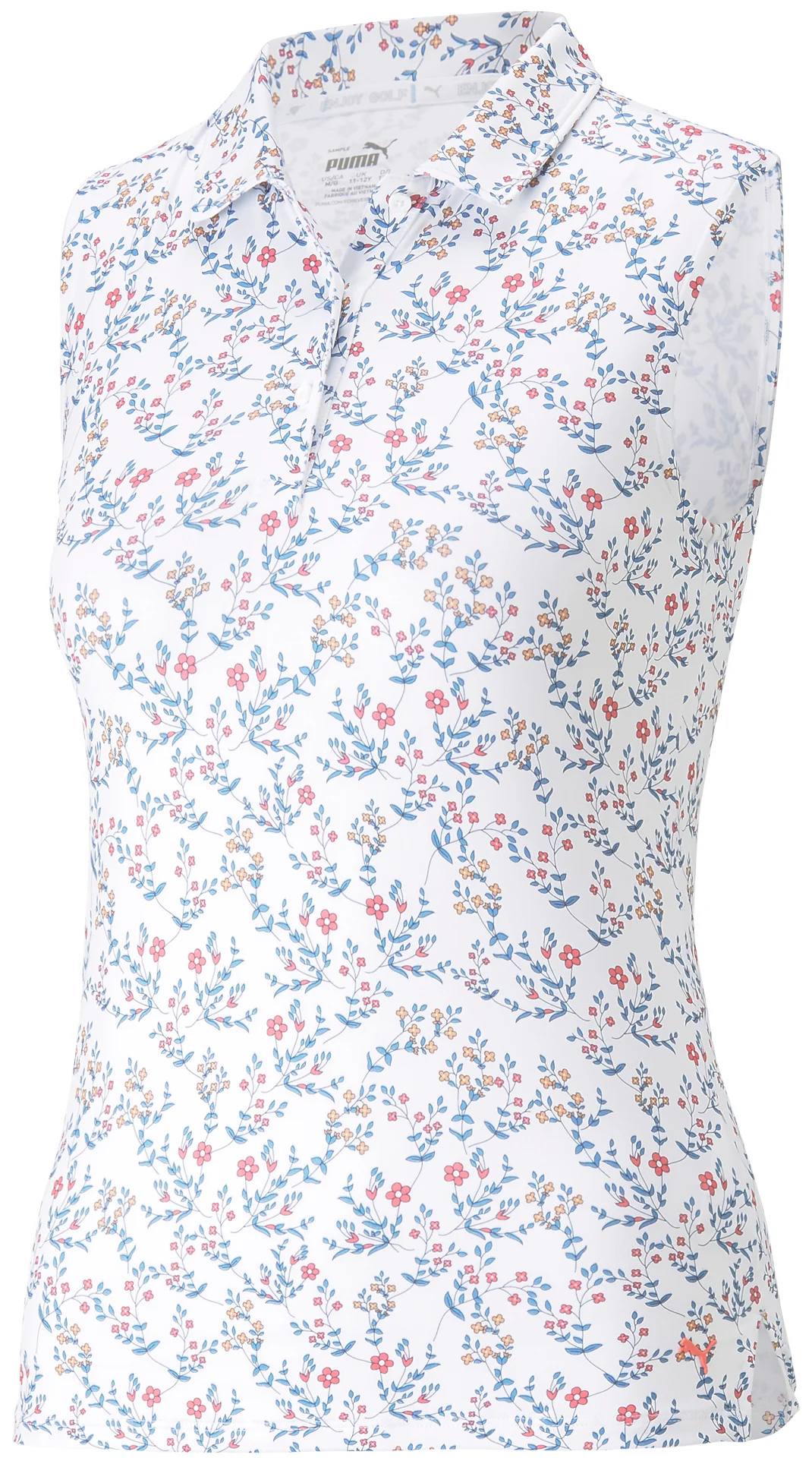 PUMA Junior Girls MATTR Micro Florals Sleeveless Golf Polo - White, Size: Large