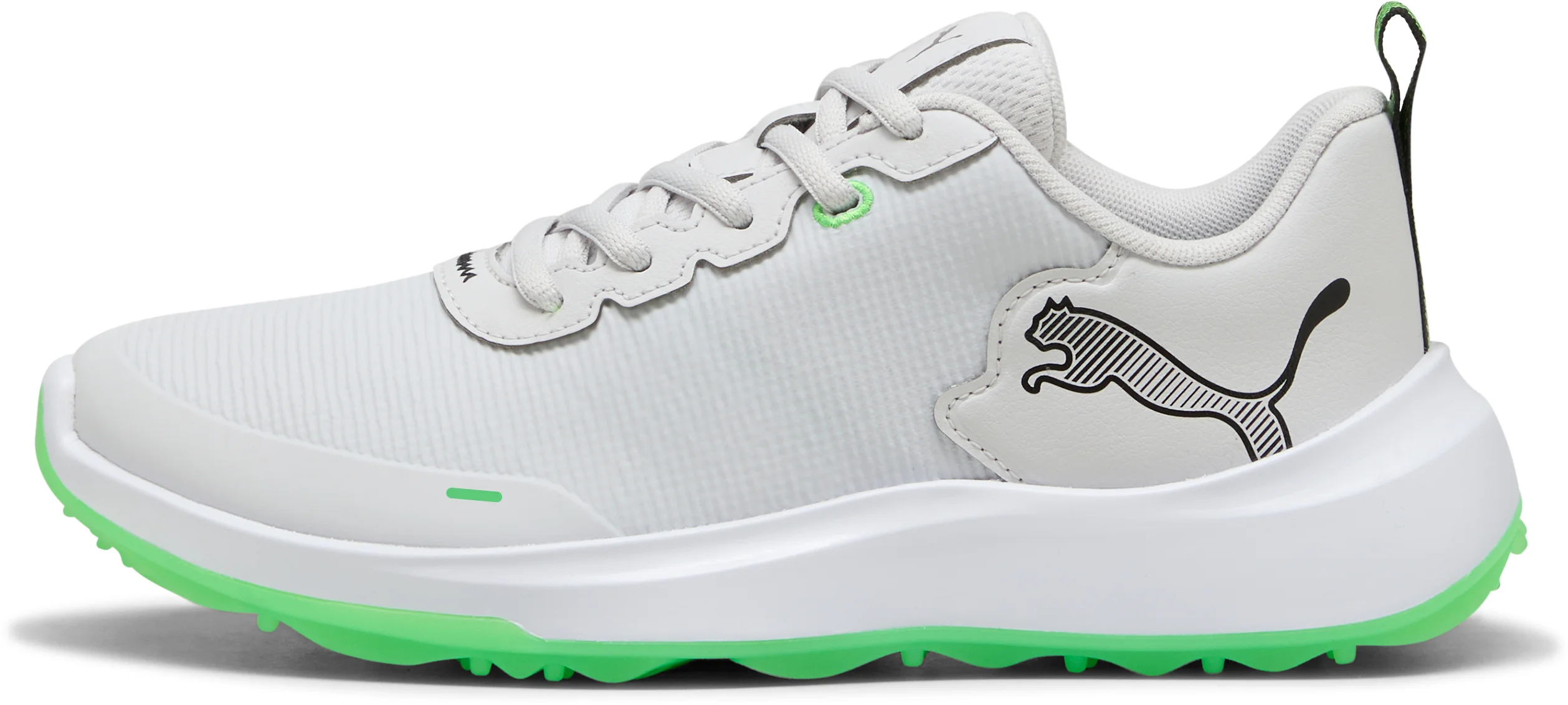 PUMA Junior Gruve Sport Spikeless Golf Shoes - Feather Gray/Puma White/Fluro Green - 2 - MEDIUM