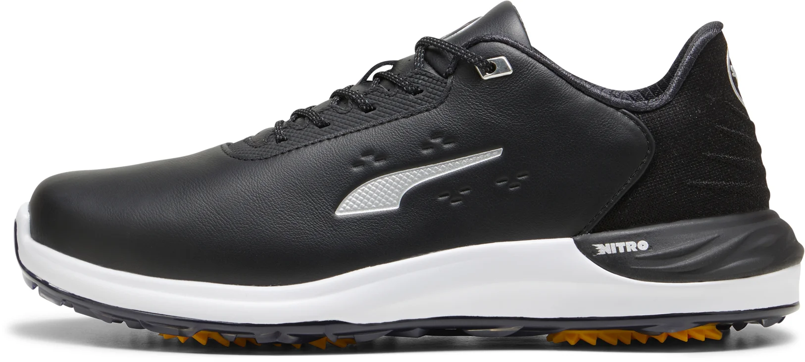 PUMA PHANTOMCAT NITRO Golf Shoes - Puma Black/Puma Silver/Yellow Sizzle - 9.5 - WIDE