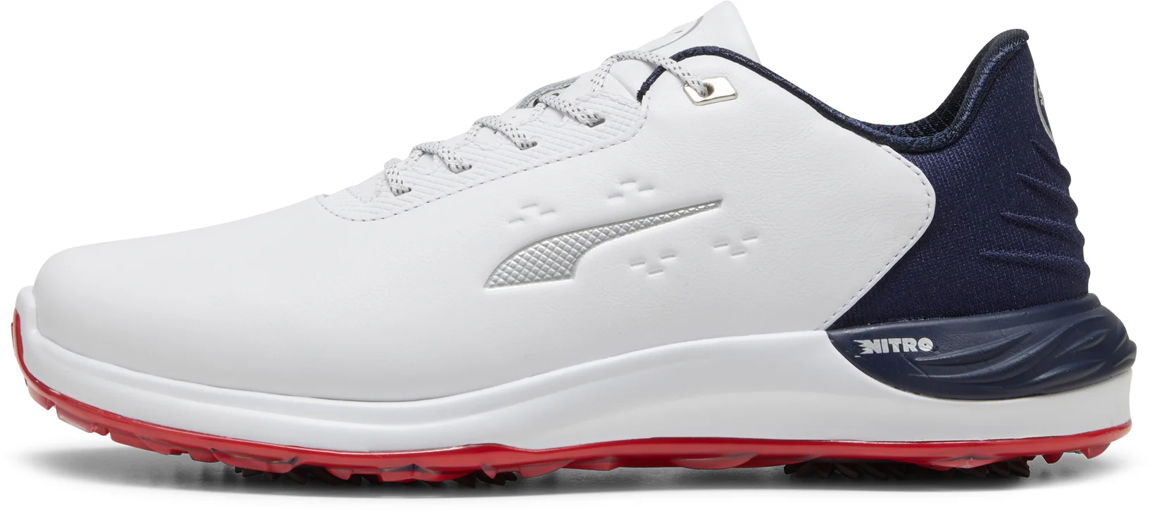 PUMA PHANTOMCAT NITRO Golf Shoes - Puma White/Deep Navy/For All Time Red - 15 - MEDIUM