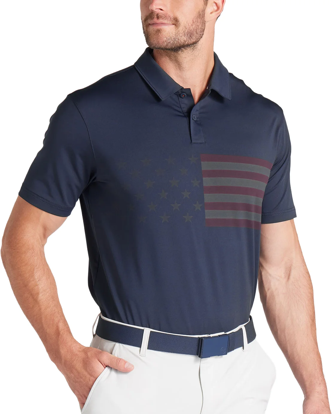 PUMA Volition Flag Stripe Mens Golf Polo - Blue, Size: Small
