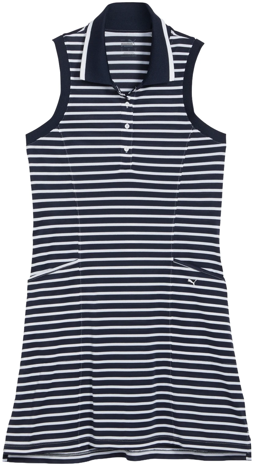 PUMA Womens Everyday Stripe Pique Sleeveless Golf Dress - 01 DP NVY/WHT G - L