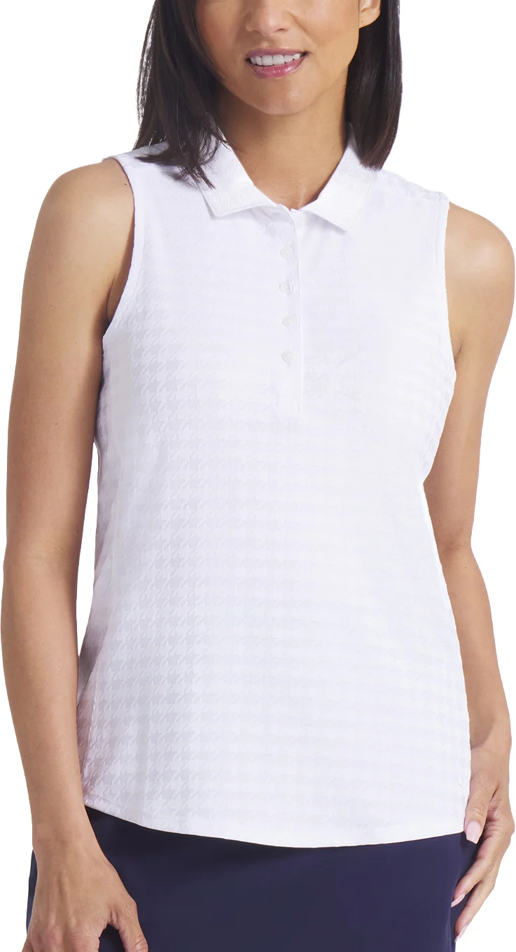 PUMA Womens Houndstooth Sleeveless Golf Polo - White, Size: XXL