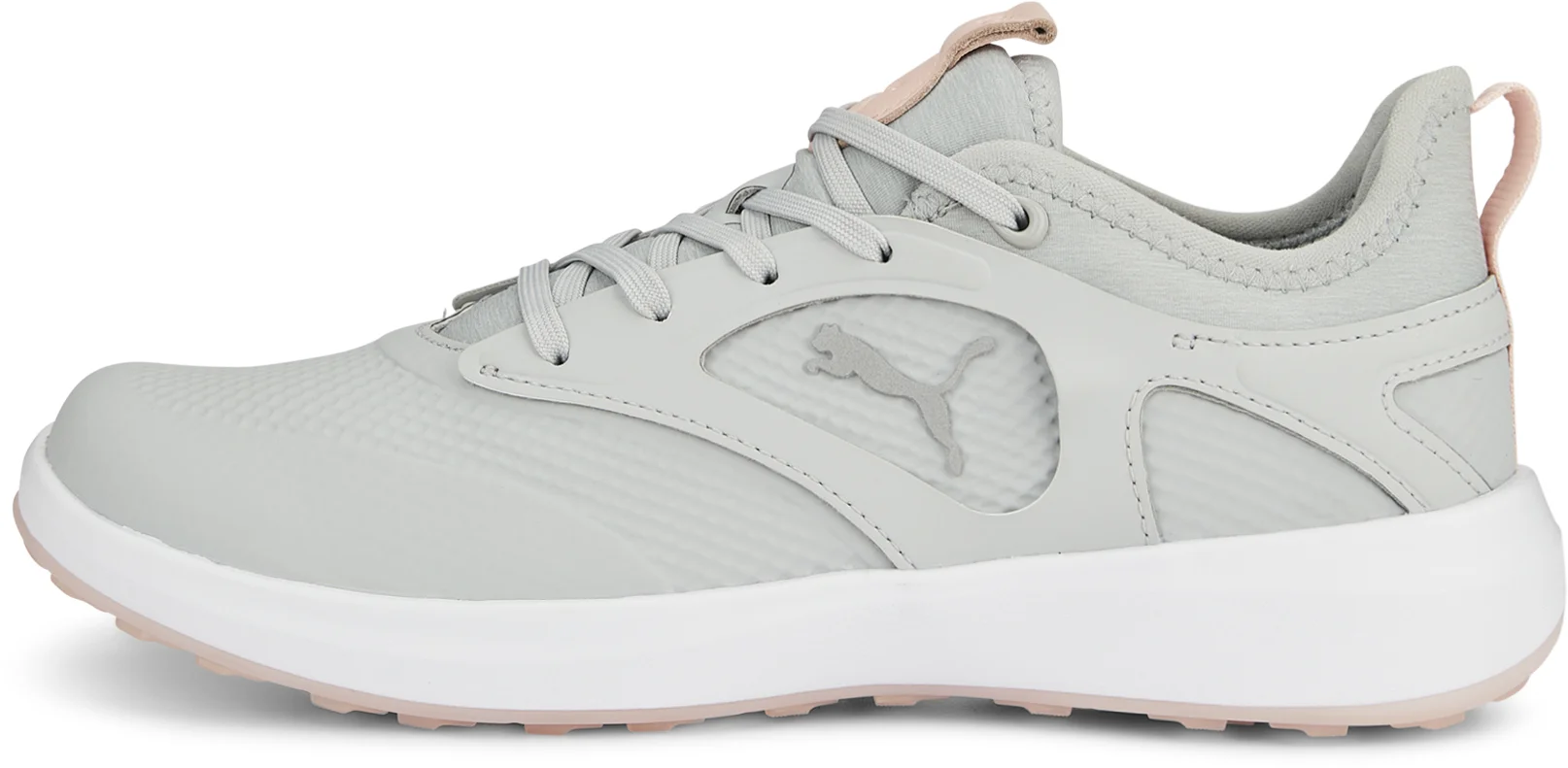 PUMA Womens IGNITE Malibu Spikeless Golf Shoes - High Rise/Puma Silver/Rose Dust - 10 - MEDIUM