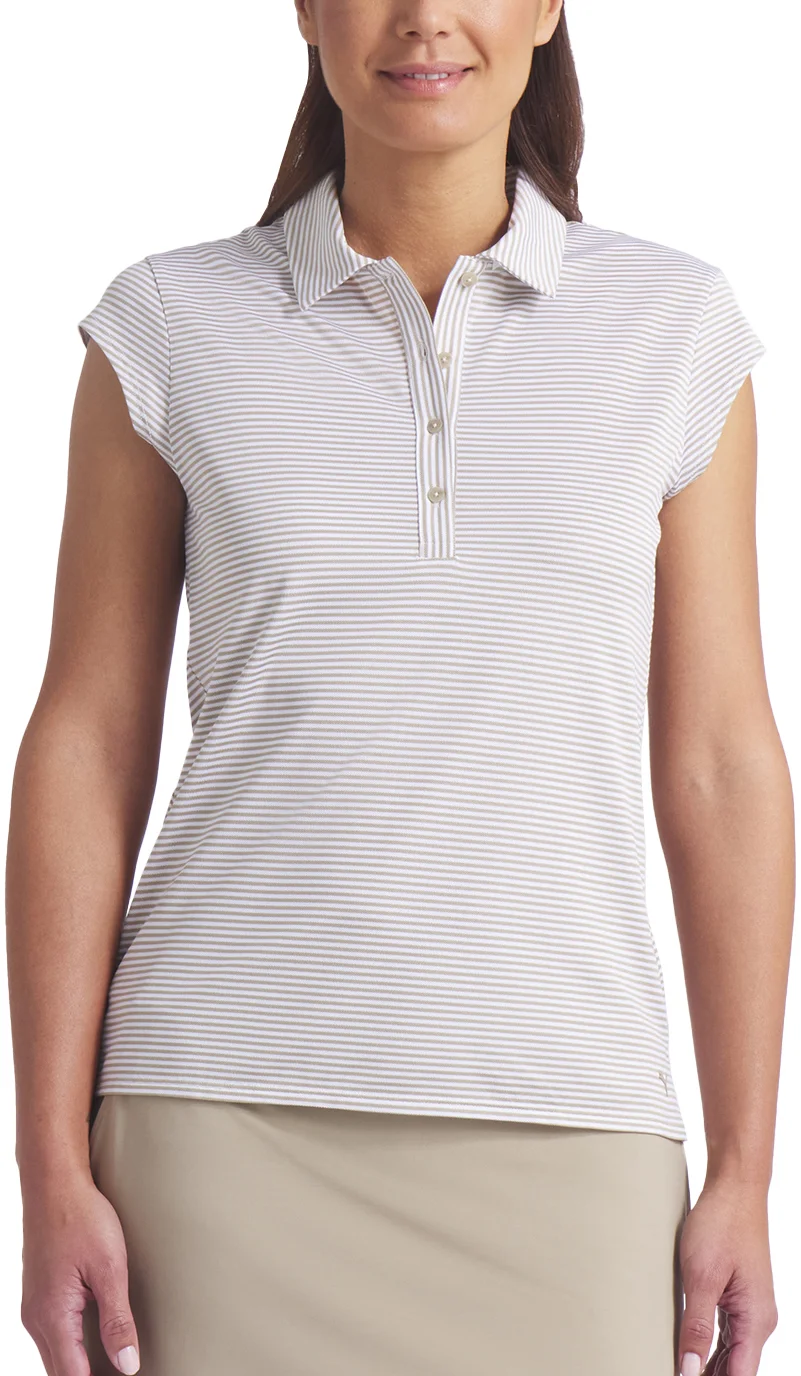 PUMA Womens Isle Pique Cap Sleeve Golf Polo - Khaki, Size: Large