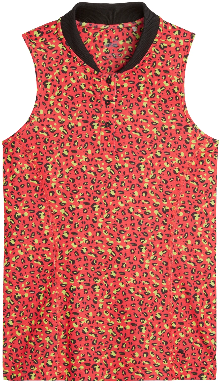 PUMA Womens Leopard Pique Range Sleeveless Golf Polo - Red, Size: Large