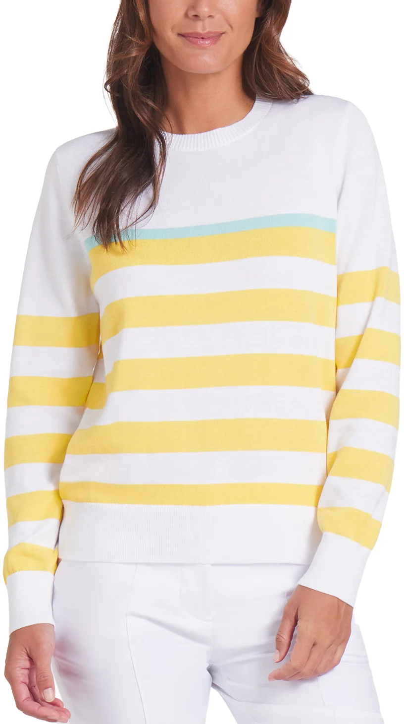 PUMA Womens Resort Stripe Golf Sweater - 02 WHT GLW/SNNY - XL