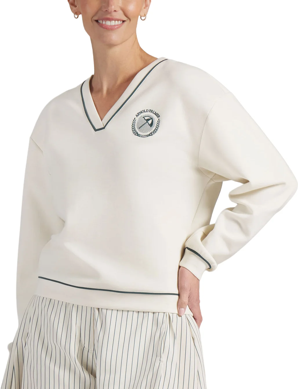 PUMA x AP Womens CLOUDSPUN Fleece V-Neck Golf Sweatshirt - Khaki, Size: Large