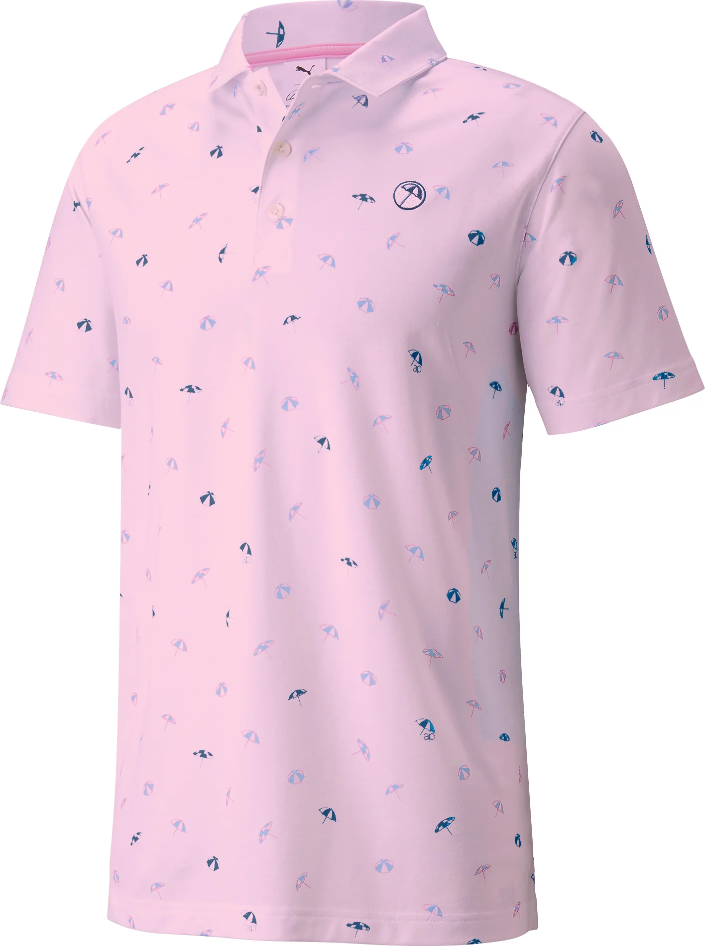 PUMA AP CLOUDSPUN Dancing Umbrellas Mens Golf Polo - Arnold Palmer Collection ON SALE - Pink, Size: Small