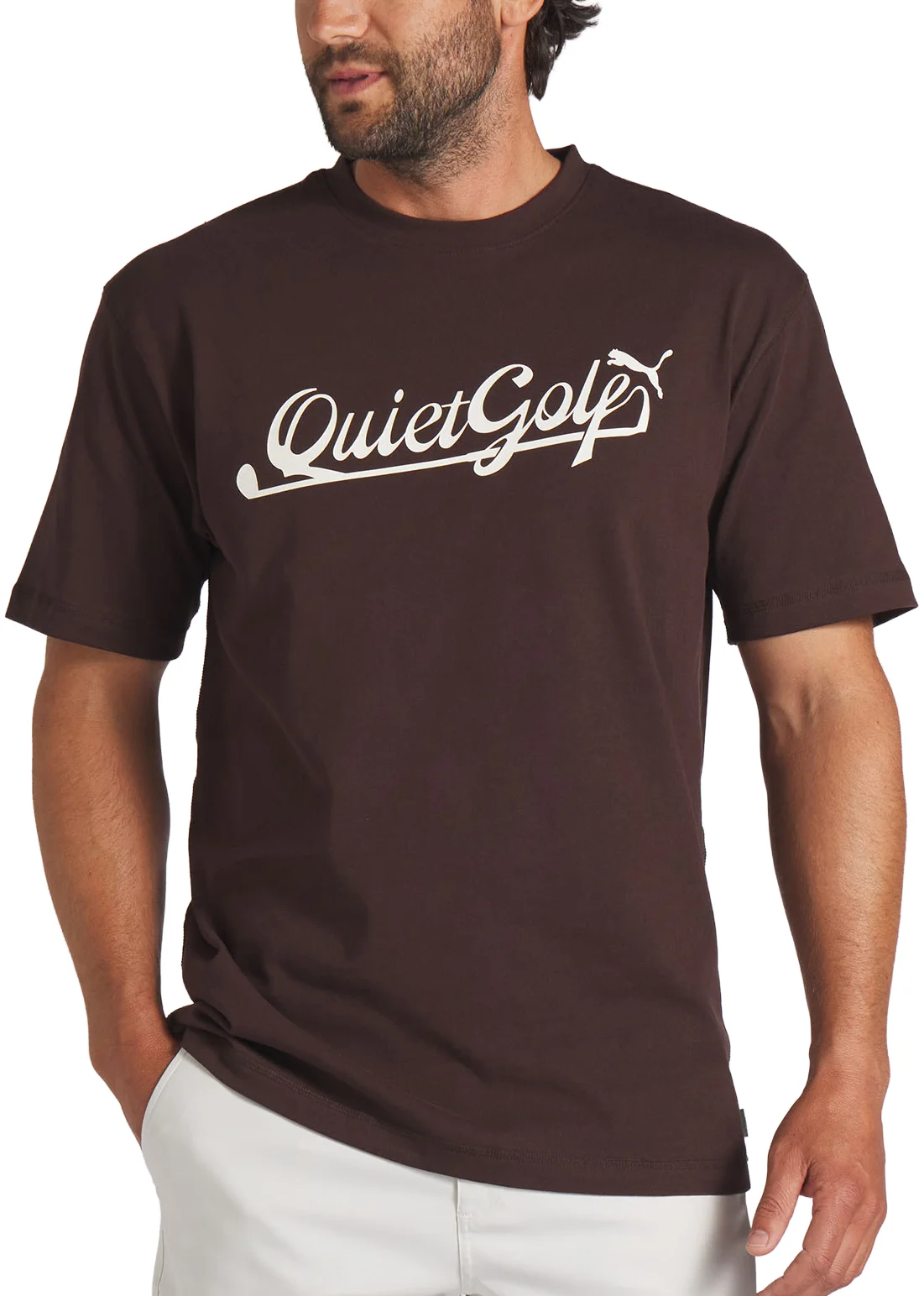 PUMA x Quiet Mens Golf Club Script Graphic Mens Golf T-Shirt - Brown, Size: Medium