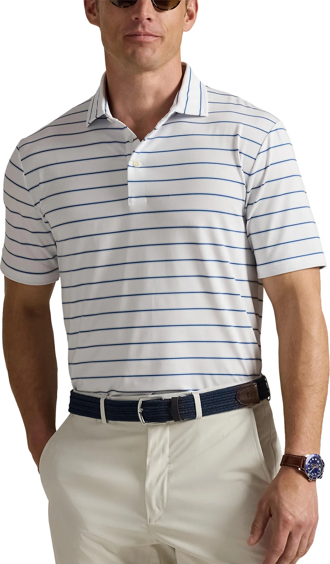 RLX Ralph Lauren Classic Fit Striped Mens Golf Polo Shirt - Blue, Size: XXL