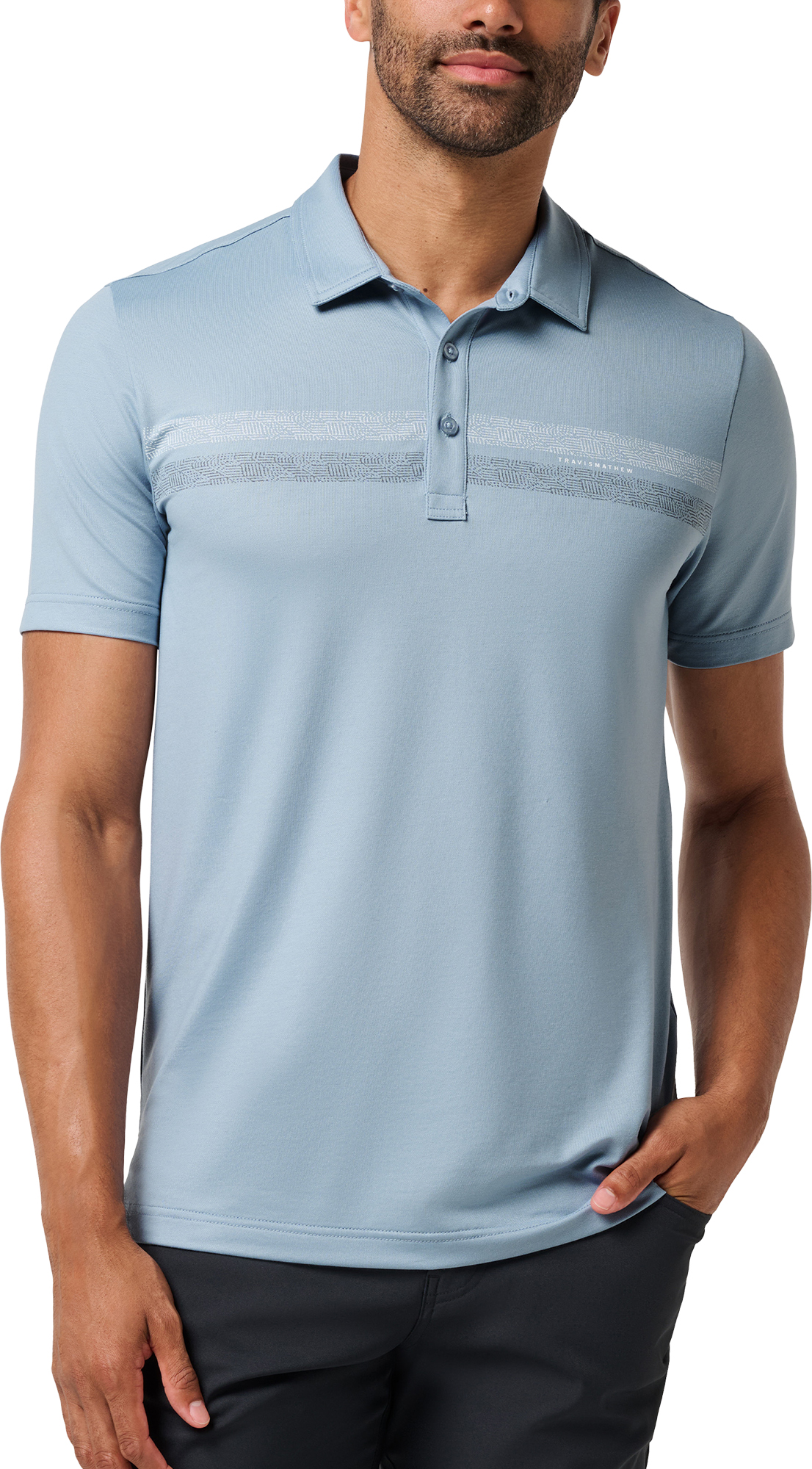 TravisMathew Featherweight Chest Stripe Mens Golf Polo - Blue, Size: Medium