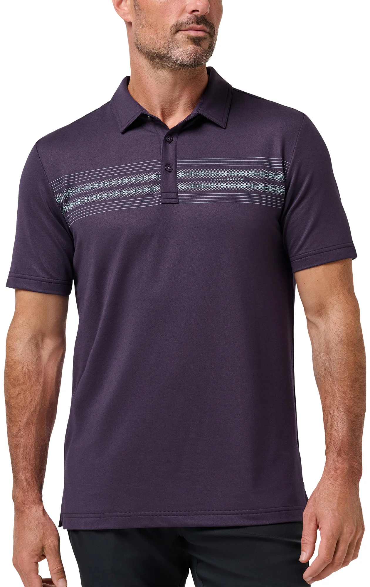 TravisMathew Featherweight Chest Stripe Mens Golf Polo - Purple, Size: Large