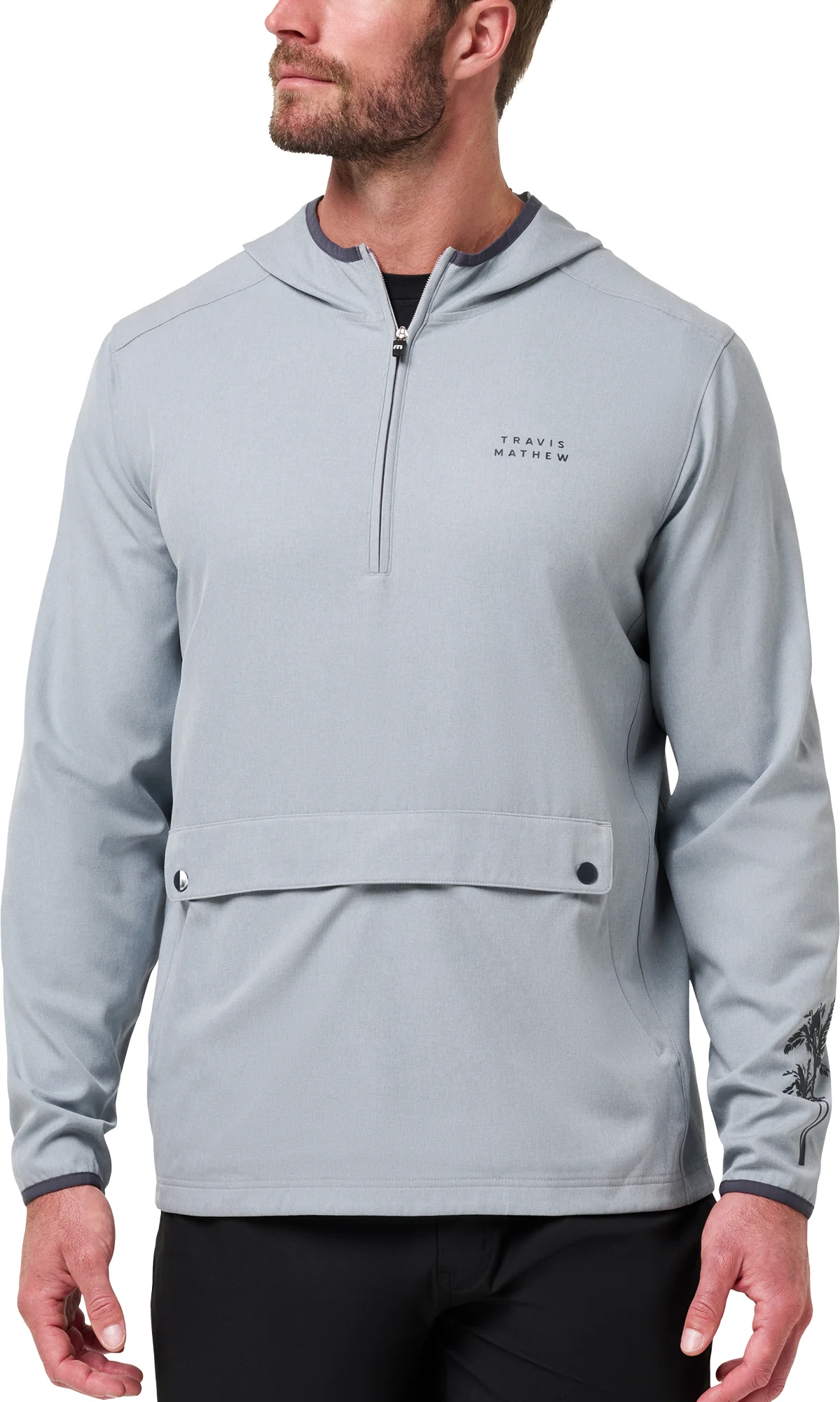 TravisMathew Out Of Pocket Hooded Quarter Zip Mens Golf Pullover - Grey, Size: Small