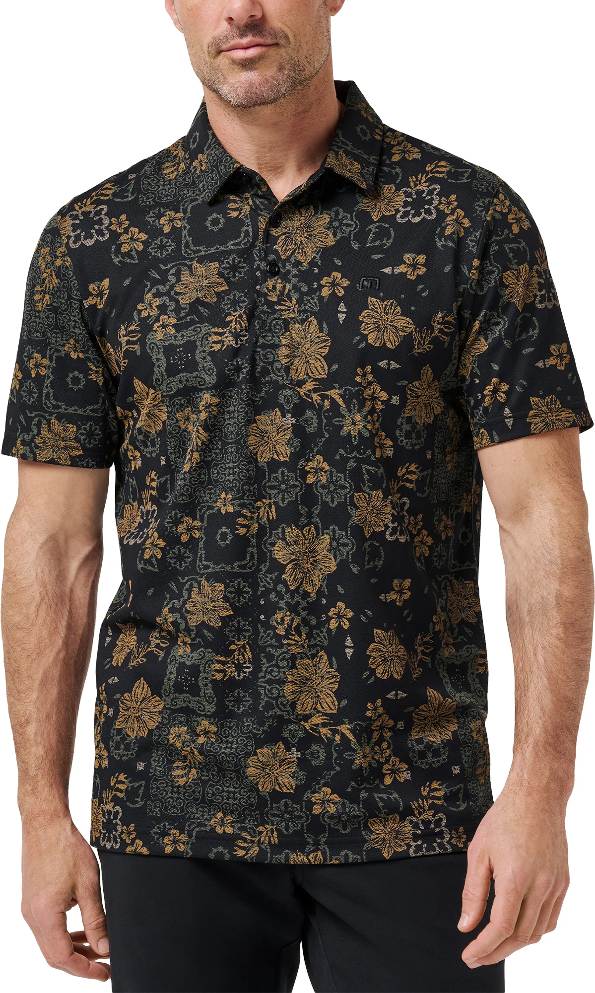 TravisMathew Speaking My Language Mens Golf Polo - Black, Size: Small
