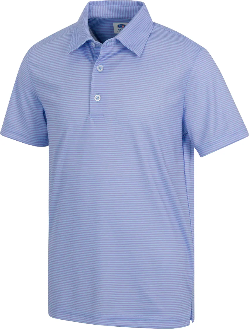 U.S. Kids Junior Striped It Golf Polo - Blue, Size: Large
